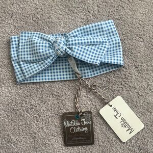 Matilda Jane Head One Size White Blue Gingham Band Bow You Over Checkered